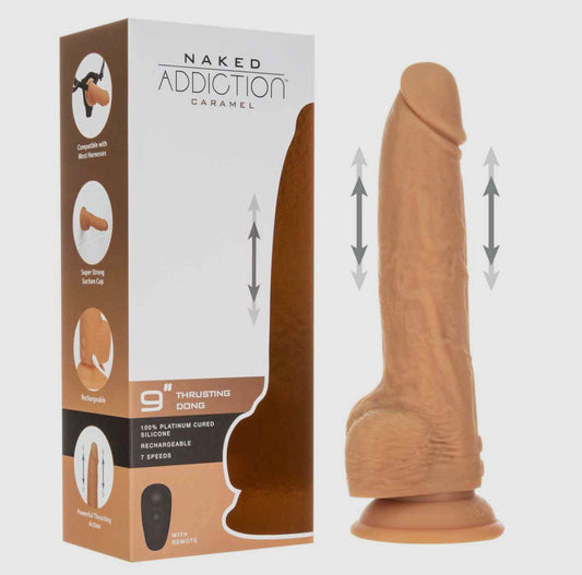 Addiction “Naked” Collection 9” Thrusting Dong With Remote - Caramel